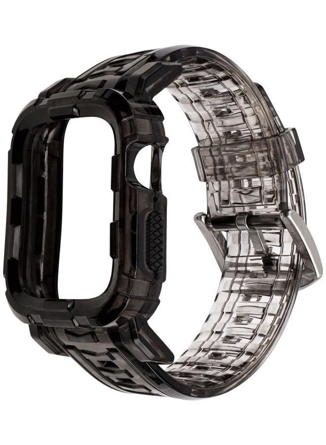 NIBEMINENT Integrated Case Watch Strap For Apple Series 7 45mm/6 & Se 5 4 44mm/3 2 1 42mm Black Through  - Image 2