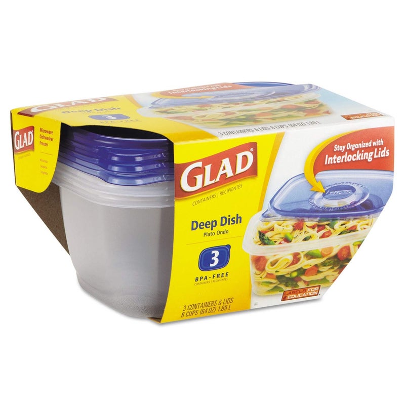 GladWare Deep Dish Containers with Lids, 8 Cups (64 oz) 3 containers - Image 1
