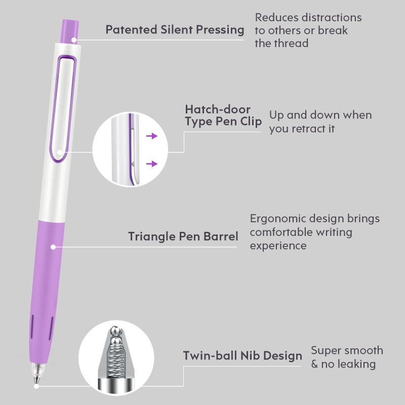 WRITECH Retractable Gel Ink Pens: Multicolor 0.5mm Fine Point Pen No Smear & Bleed for Journaling Sketching Drawing Notetaking Extra Smooth Writing Silent Click Pen Set Up-Gel 8ct - Image 3