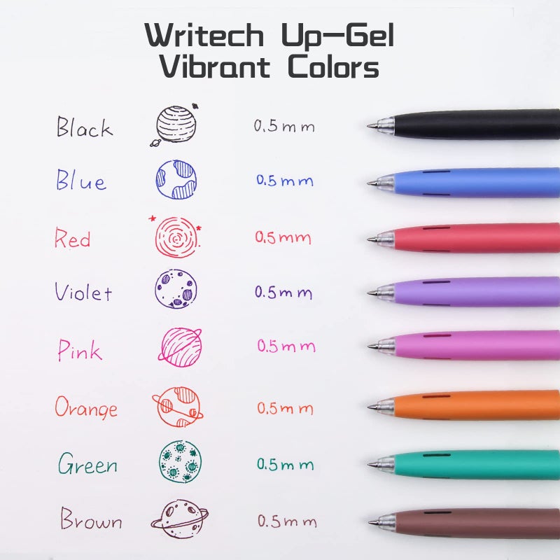 WRITECH Retractable Gel Ink Pens: Multicolor 0.5mm Fine Point Pen No Smear & Bleed for Journaling Sketching Drawing Notetaking Extra Smooth Writing Silent Click Pen Set Up-Gel 8ct - Image 4