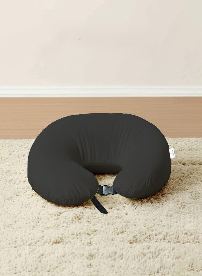 ADMIRAE 5in1 Baby Feeding Pillow with 100% Cotton Removable Cover | Breastfeeding & Bottle Feeding Support Cushion for Newborns & Moms | Nursing Pillow with Belt, Hoop & Utility Pocket - Black Velvet - Image 1