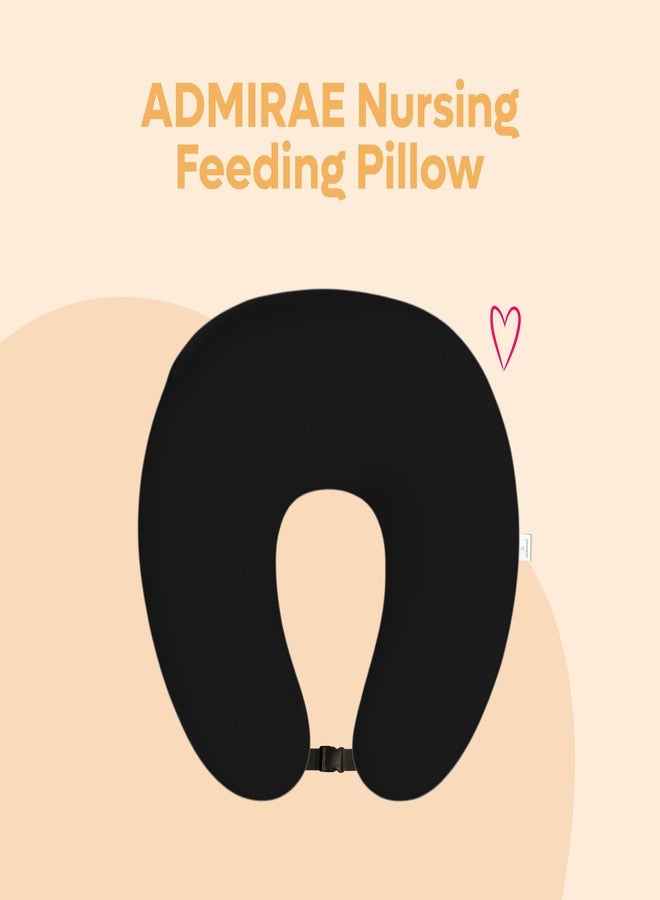 ADMIRAE 5in1 Baby Feeding Pillow with 100% Cotton Removable Cover | Breastfeeding & Bottle Feeding Support Cushion for Newborns & Moms | Nursing Pillow with Belt, Hoop & Utility Pocket - Black Velvet - Image 4