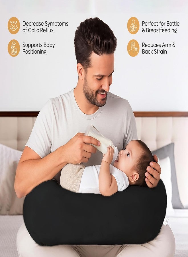 ADMIRAE 5in1 Baby Feeding Pillow with 100% Cotton Removable Cover | Breastfeeding & Bottle Feeding Support Cushion for Newborns & Moms | Nursing Pillow with Belt, Hoop & Utility Pocket - Black Velvet - Image 5