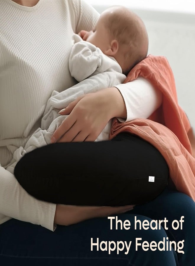 ADMIRAE 5in1 Baby Feeding Pillow with 100% Cotton Removable Cover | Breastfeeding & Bottle Feeding Support Cushion for Newborns & Moms | Nursing Pillow with Belt, Hoop & Utility Pocket - Black Velvet - Image 3