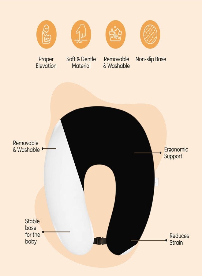 ADMIRAE 5in1 Baby Feeding Pillow with 100% Cotton Removable Cover | Breastfeeding & Bottle Feeding Support Cushion for Newborns & Moms | Nursing Pillow with Belt, Hoop & Utility Pocket - Black Velvet - Image 2