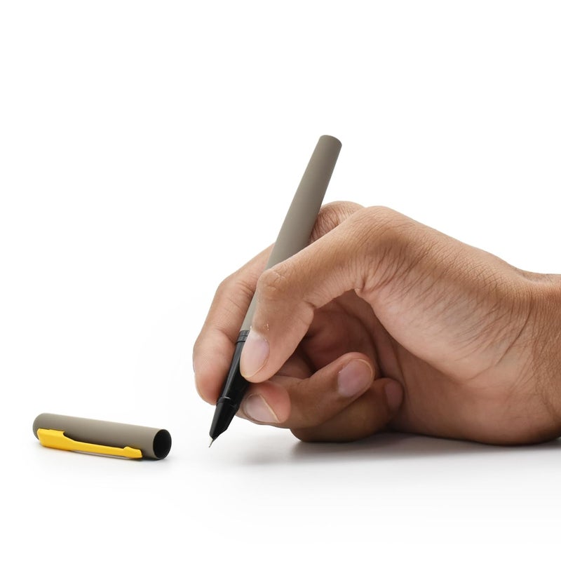 BUZZ COOL Fountain Pen With Converter Pump | Grey Body, Yellow Clip Metal Fountain Pen with Fine Nib(0.5mm) | Zero Ink Leakage Smooth Writing Pen - Image 2