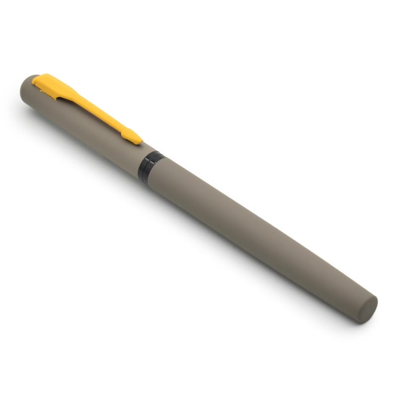 BUZZ COOL Fountain Pen With Converter Pump | Grey Body, Yellow Clip Metal Fountain Pen with Fine Nib(0.5mm) | Zero Ink Leakage Smooth Writing Pen - Image 1