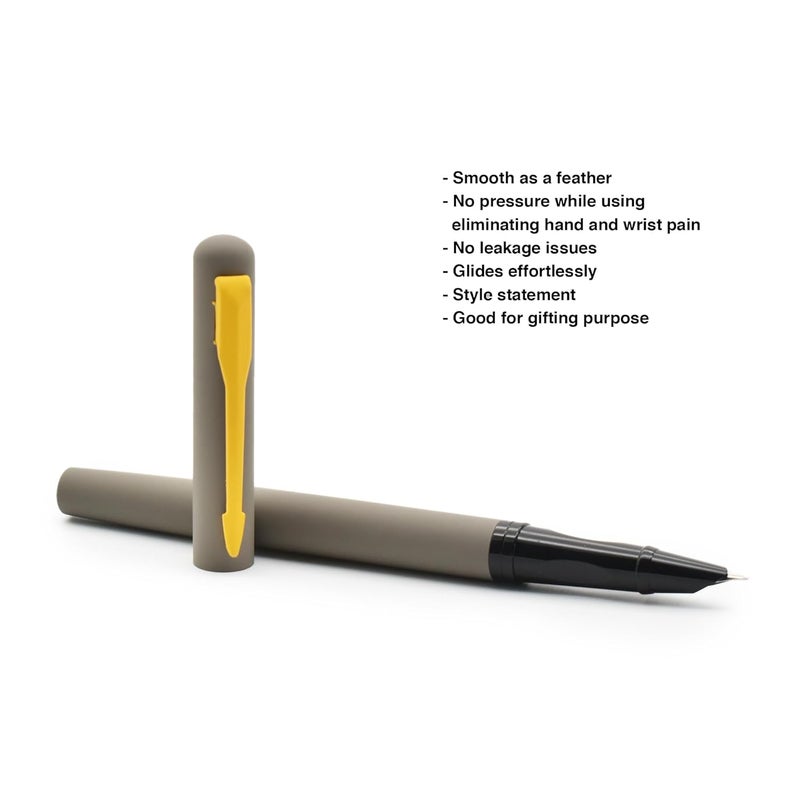 BUZZ COOL Fountain Pen With Converter Pump | Grey Body, Yellow Clip Metal Fountain Pen with Fine Nib(0.5mm) | Zero Ink Leakage Smooth Writing Pen - Image 3