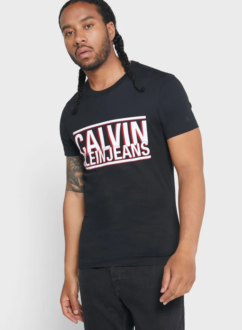 Calvin Klein Jeans Block Logo Slim Fit Crew Neck T-Shirt