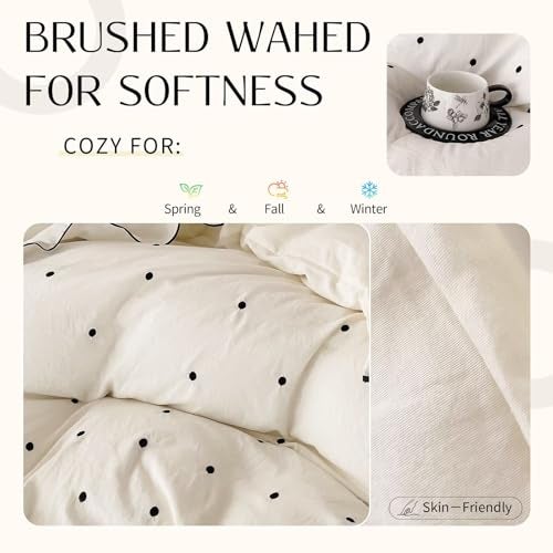 AMZTOP Duvet Cover Queen Size Polka Dot Beige 3 Pcs(1 Duvet Cover with 2 Pillowcases),Soft Washed All Seasons Comforter Covers with Ruffles,Cute Queen Bedding Set for Teen Girls 90"×90" - Image 4