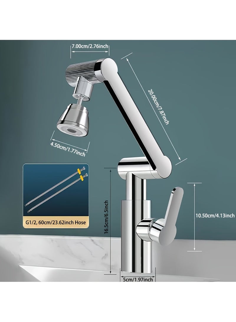 AROAQ Mechanical Arm Faucet with a Plastic Shell And Stainless Steel Body Featuring Three Water Flow Modes, Equipped with Two Inlet Pipes, Capable of 360-Degree Rotation - Image 1