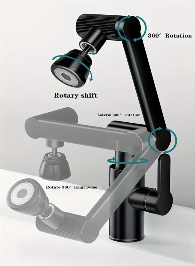 AROAQ Mechanical Arm Faucet with a Plastic Shell And Stainless Steel Body Featuring Three Water Flow Modes, Equipped with Two Inlet Pipes, Capable of 360-Degree Rotation - Image 2