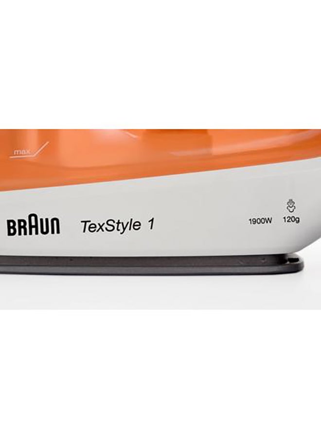 Steam Iron, 1900W, 120g Steam Shot per Minute, Non Stick Soleplate, Self Clean, 50% Energy Saving 220 ml 1900 W SI1009OR Orange/White