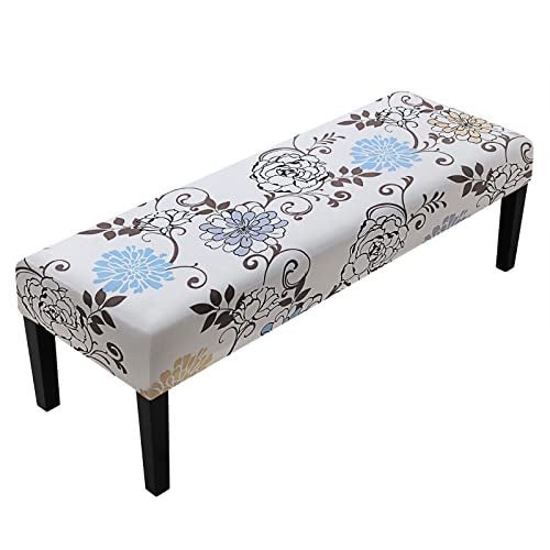 Fuloon Stretch Dining Bench Cover AntiDust Removable Bench Slipcover Washable Seat Cushion Protector for Bedroom Kitchen Hotel Banquet Milky White