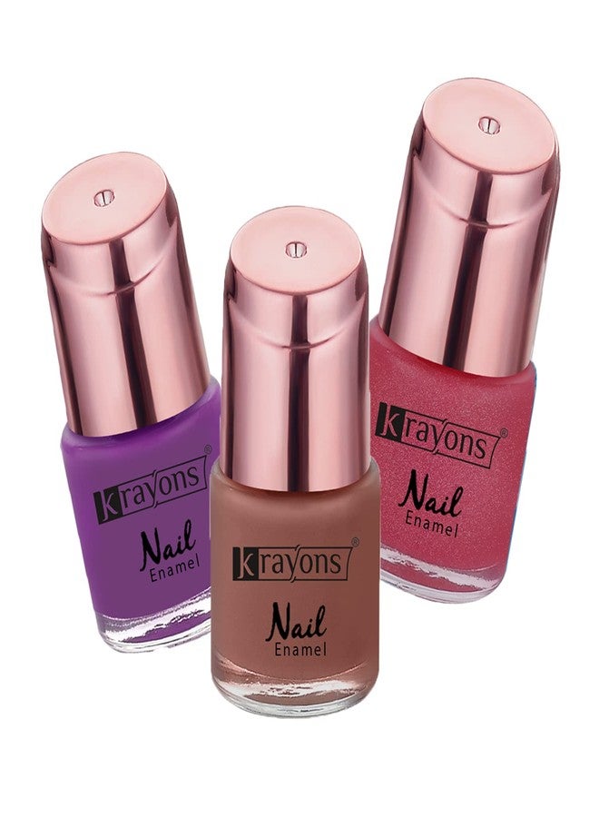 Krayons Crazy Gel Nail Enamel, Waterproof, Longlasting,8ml Each, Combo, Pack of 3 (Sheer Pink, True Purple, Romantic Nude) - Image 1