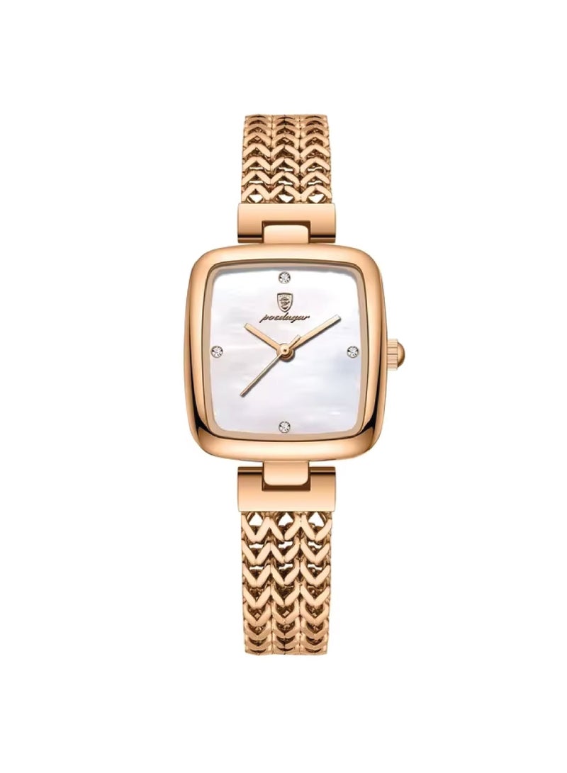 POEDAGAR ساعة كواتز للنساء من بوداغار باللون الوردي الذهبي مع قرص أبيض وسوار من الفولاذ المقاوم للصدأ - 768 - Image 1