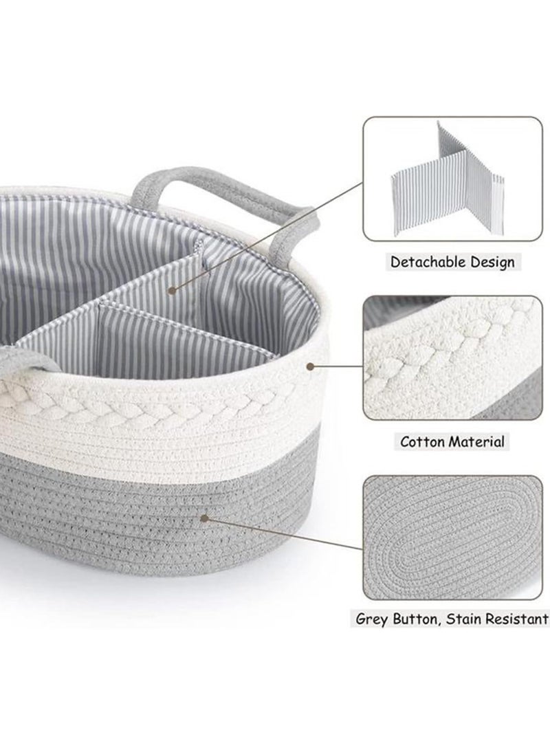 general Baby Nappy Caddy, Nappy Organiser, Nursery Bohemian cotton rope storage basket, Portable Car Organizer with Removable Inserts (White/Gray) - Image 2