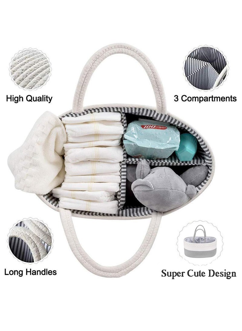 general Baby Nappy Caddy, Nappy Organiser, Nursery Bohemian cotton rope storage basket, Portable Car Organizer with Removable Inserts (White/Gray) - Image 3