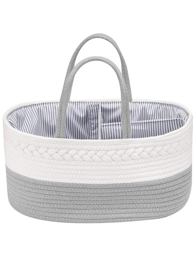 general Baby Nappy Caddy, Nappy Organiser, Nursery Bohemian cotton rope storage basket, Portable Car Organizer with Removable Inserts (White/Gray) - Image 1