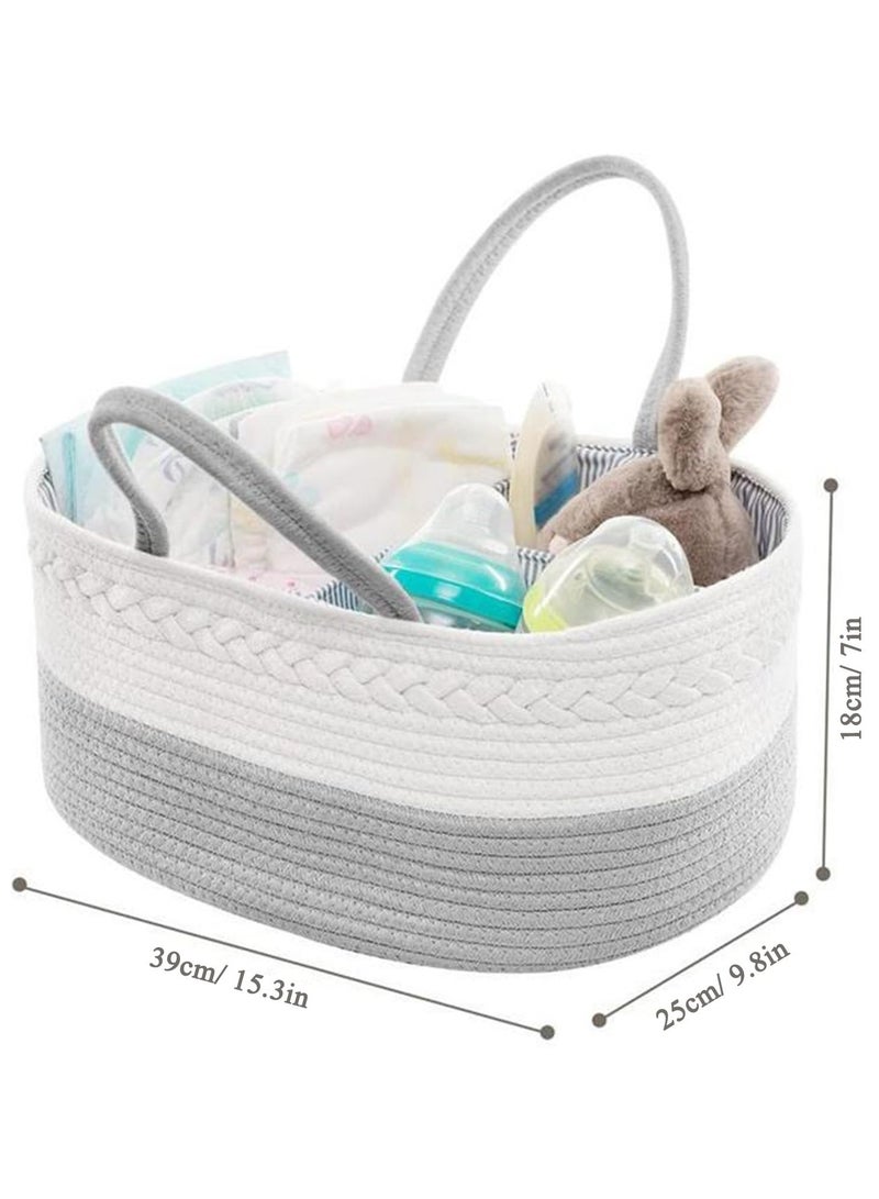 general Baby Nappy Caddy, Nappy Organiser, Nursery Bohemian cotton rope storage basket, Portable Car Organizer with Removable Inserts (White/Gray) - Image 5