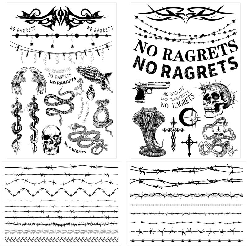 CartaChic Temporary Fake Barbed Wire Tramp Stamp Realistic Tattoo Stickers for Adult Women Men,Neck Spine Wicked Tattoos for Halloween,Parties 4 sheets A (45+ styles) - Image 1