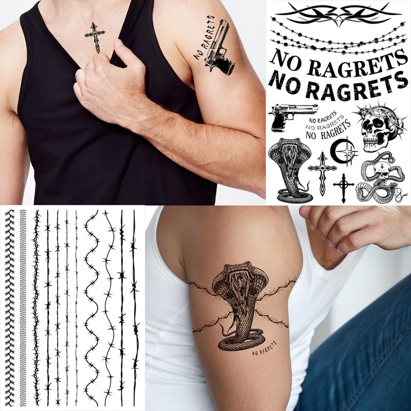 CartaChic Temporary Fake Barbed Wire Tramp Stamp Realistic Tattoo Stickers for Adult Women Men,Neck Spine Wicked Tattoos for Halloween,Parties 4 sheets A (45+ styles) - Image 3