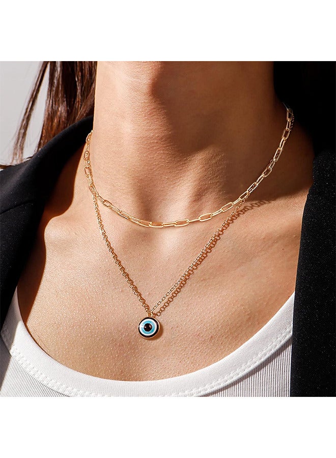 Gold Evil Eye Necklace For Women, Handmade Female Evil Eye Jewelry Necklace Pendant Lucky Amulet