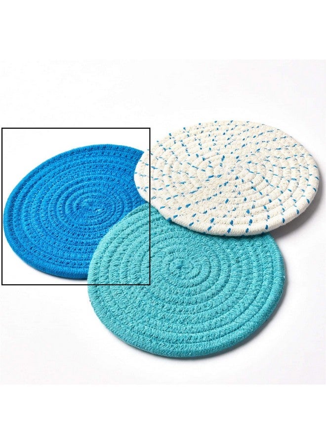 STAR WORK STAR WORK- Set of 3 Potholders for Dining Table, 8 Inch Trivets Set Cotton Thread Weave, Hot Pot Holders Stylish Coasters for Farmhouse Decor, Hot Pads Thermal (AQUA BLUE) - Image 3