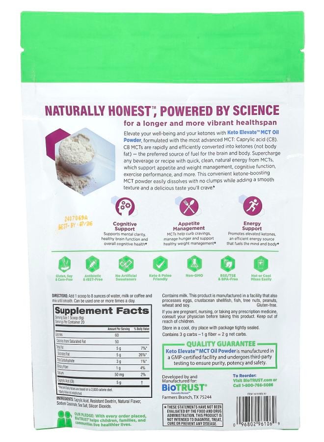 BioTrust Keto Elevate™ MCT Oil Powder Unflavored 6.35 oz (180 g) - Image 2