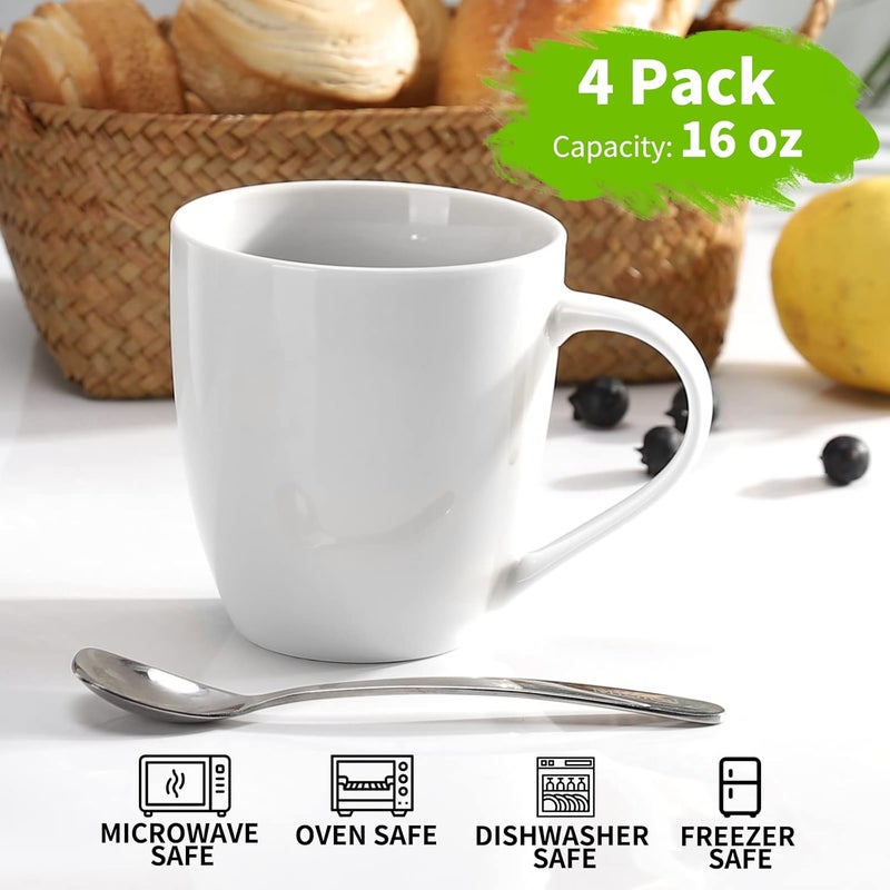 Mfacoy White Coffee Mugs Set of 4, 16 Ounce Mug with Handles, Ceramic Coffee Cups, Porcelain Mugs Sets, Large Coffee Mugs for Coffee, Tea, Hot Cocoa, Milk, Microwave and Dishwasher Safe - Image 4