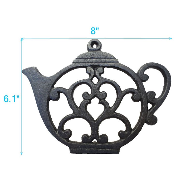Cara's Casa Teapot Cast Iron Trivet for Hot Pots & Kitchen & Dining Table, Gift for Home, Metal Wall Art & Home Decor, 2 or More for Set, Black, 8 by 6.1 Inches - Image 5
