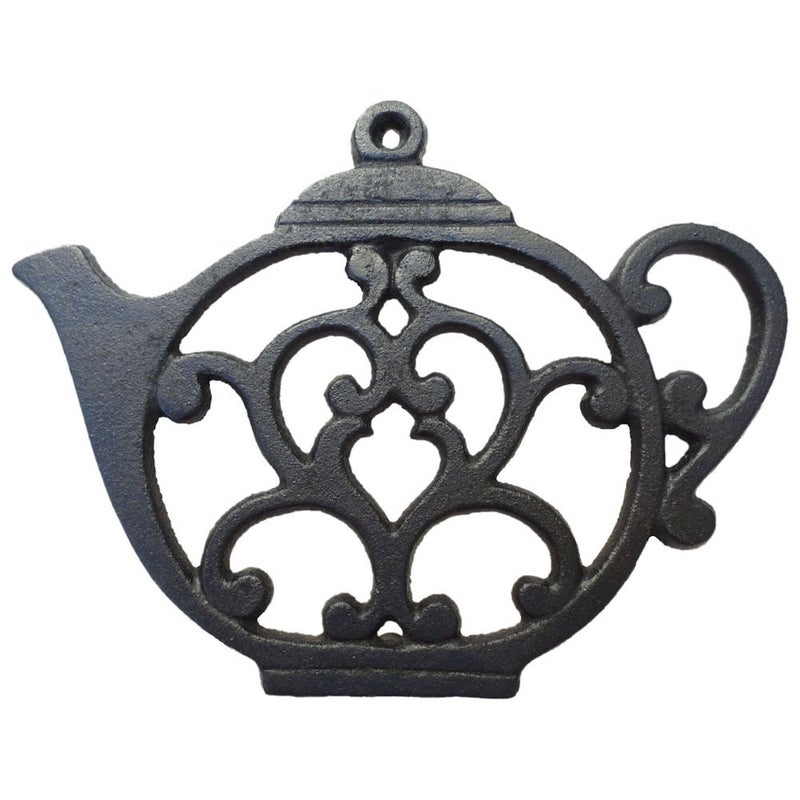 Cara's Casa Teapot Cast Iron Trivet for Hot Pots & Kitchen & Dining Table, Gift for Home, Metal Wall Art & Home Decor, 2 or More for Set, Black, 8 by 6.1 Inches - Image 1