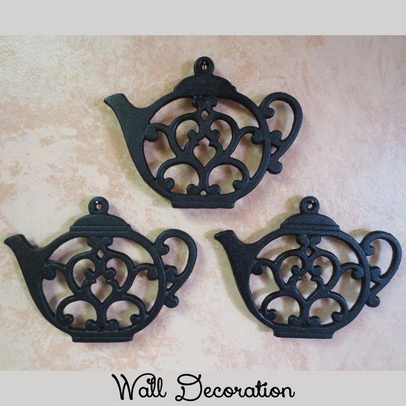 Cara's Casa Teapot Cast Iron Trivet for Hot Pots & Kitchen & Dining Table, Gift for Home, Metal Wall Art & Home Decor, 2 or More for Set, Black, 8 by 6.1 Inches - Image 3