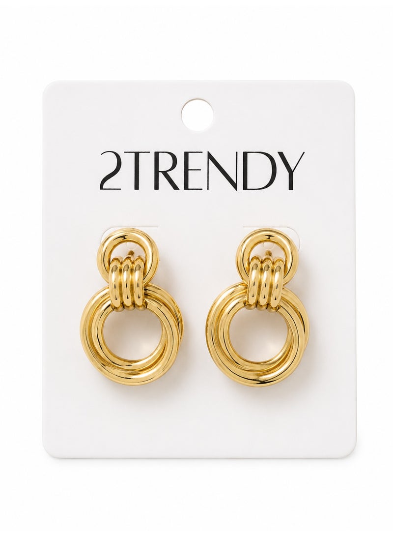 Women's Gold Interlocking Circle Drop Earrings