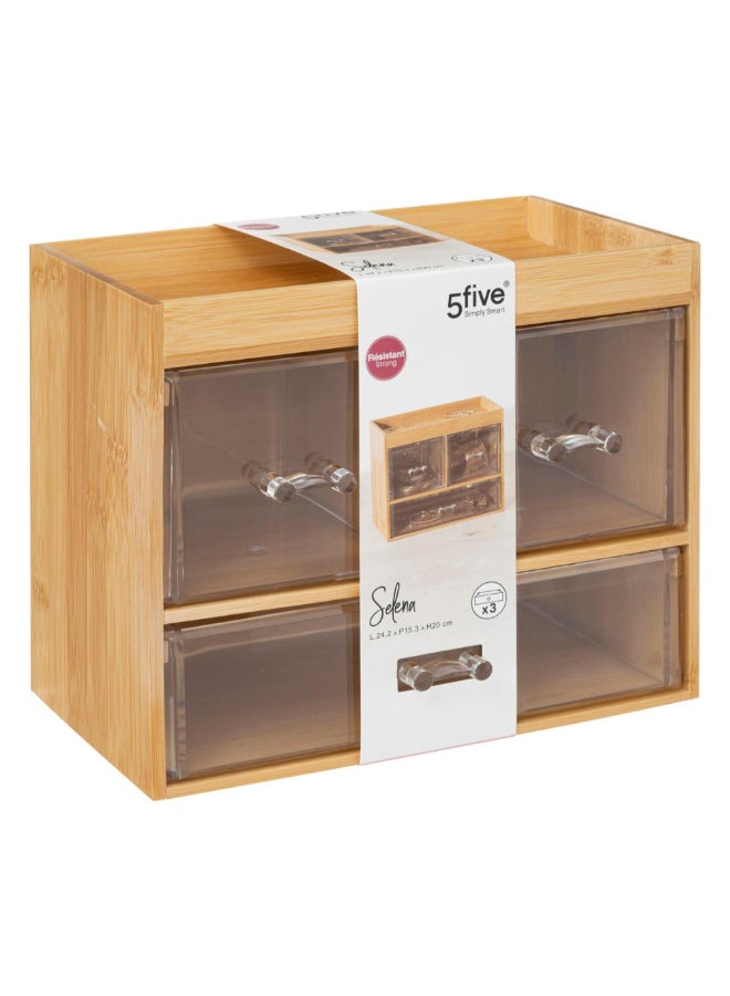 Five Simply Smart Selena 3-Drawer Rectangular Jewelry Box Clear and Brown 20 x 15.3 x 24.2 cm 174806 - Image 3