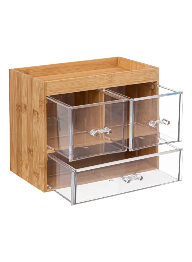 Five Simply Smart Selena 3-Drawer Rectangular Jewelry Box Clear and Brown 20 x 15.3 x 24.2 cm 174806