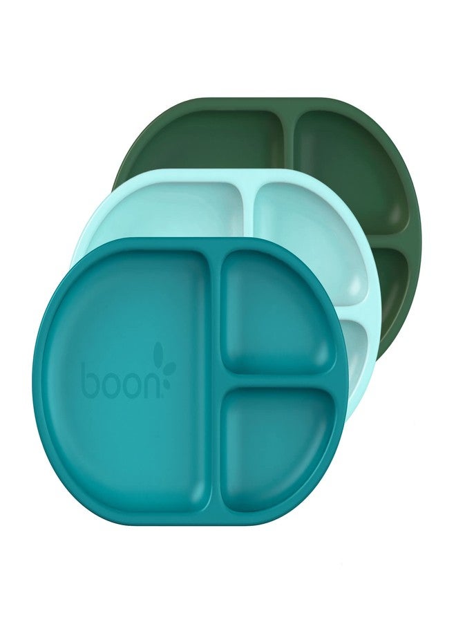 Boon Chow Silicone Plate Set - 3 Unbreakable Divided Toddler Plates - Baby Plates for 6 Months and Up - Baby Led Weaning Supplies - Blue Multicolor - Image 1