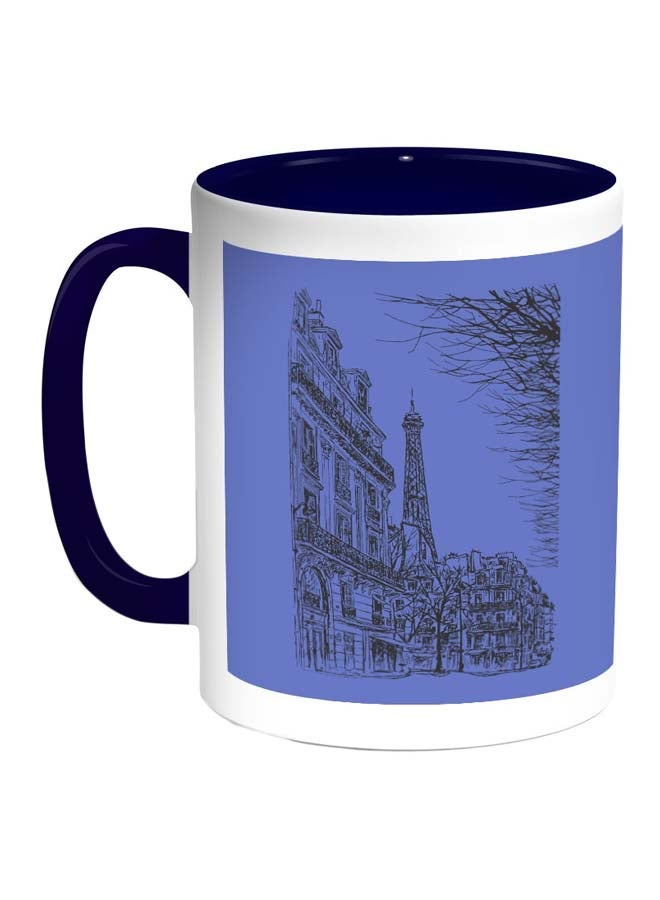 RYN Drawing Of Paris Printed Coffee Mug Blue/White 11ounce