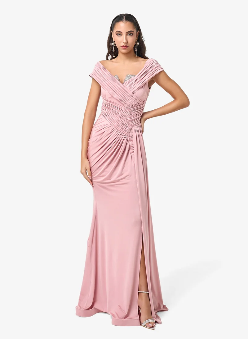 Threadz by Ajooni  Embellished Side Slit Maxi Dress for Women | Best Price UAE