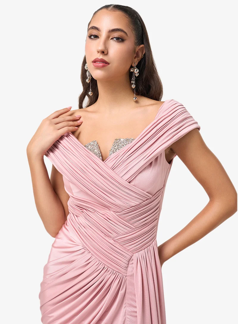 Threadz by Ajooni  Embellished Side Slit Maxi Dress for Women | Best Price UAE