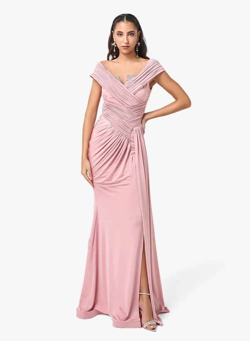 Threadz By Ajooni  Embellished Side Slit Maxi Dress for Women | Best Price UAE