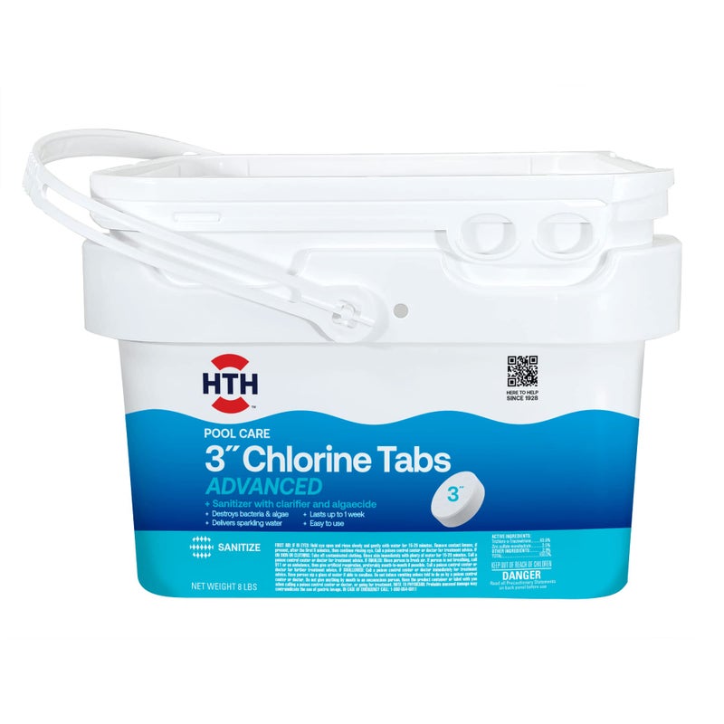HTH 42053 Swimming Pool Care 3" Chlorine Tabs, Swimming Pool Chlorinating Sanitizer, 8lb - Image 1