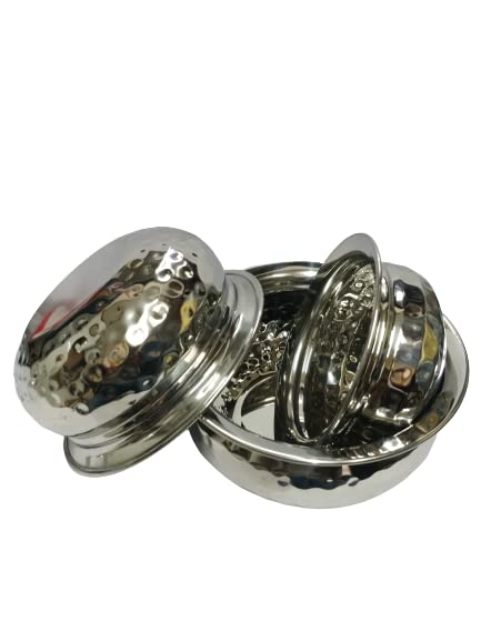 Dynore Stainless Steel 3 Pcs Hammered Serving Handi/Serving Bowls- Set of 3 - Image 2