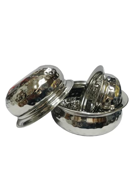 Dynore Stainless Steel 3 Pcs Hammered Serving Handi/Serving Bowls- Set of 3 - Image 3