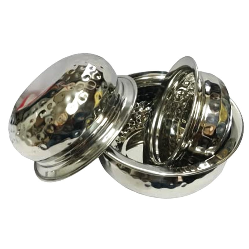 Dynore Stainless Steel 3 Pcs Hammered Serving Handi/Serving Bowls- Set of 3 - Image 1