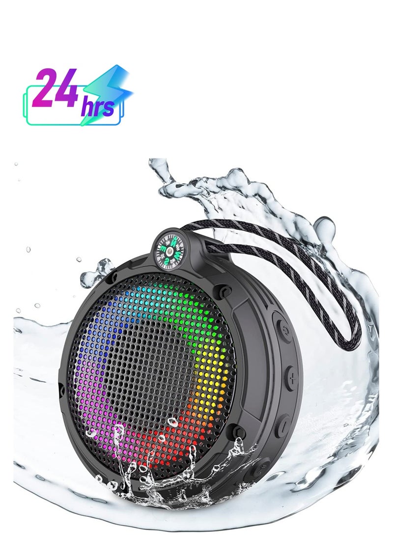 SYOSI Portable Bluetooth Speaker, IPX7 Waterproof Outdoor Wireless Speaker, Mini Speaker with LED Lights & 8W & 24H Playtime, Perfect for Shower, Bike, Hike, Support TF Card, FM Radio - Image 1