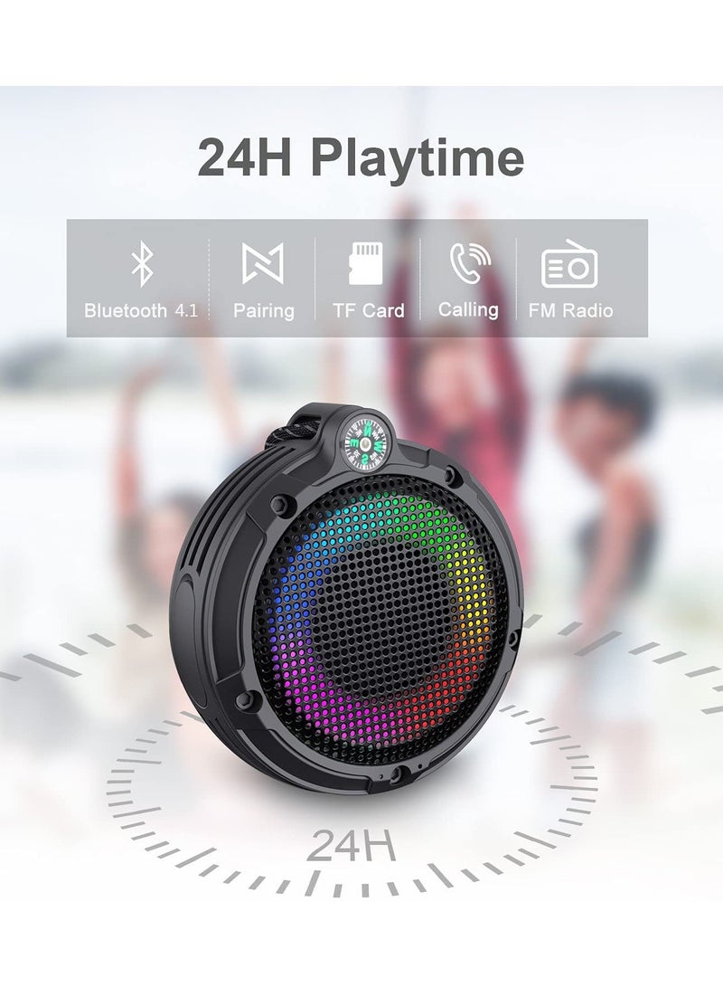 SYOSI Portable Bluetooth Speaker, IPX7 Waterproof Outdoor Wireless Speaker, Mini Speaker with LED Lights & 8W & 24H Playtime, Perfect for Shower, Bike, Hike, Support TF Card, FM Radio - Image 4