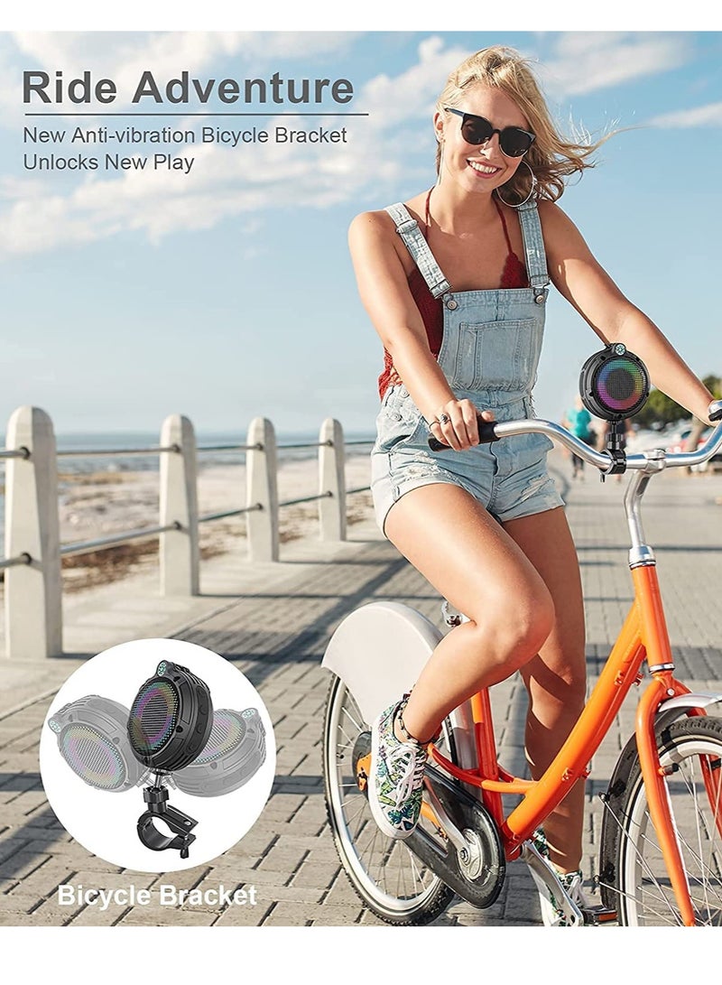 SYOSI Portable Bluetooth Speaker, IPX7 Waterproof Outdoor Wireless Speaker, Mini Speaker with LED Lights & 8W & 24H Playtime, Perfect for Shower, Bike, Hike, Support TF Card, FM Radio - Image 5