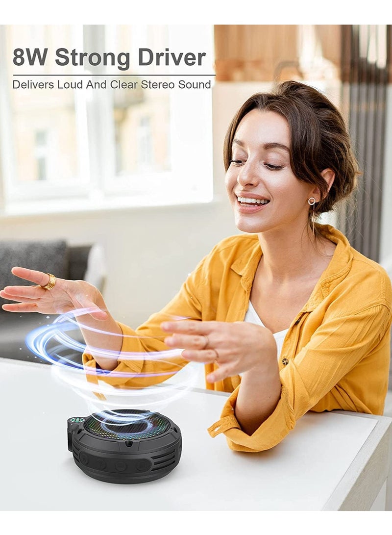 SYOSI Portable Bluetooth Speaker, IPX7 Waterproof Outdoor Wireless Speaker, Mini Speaker with LED Lights & 8W & 24H Playtime, Perfect for Shower, Bike, Hike, Support TF Card, FM Radio - Image 3