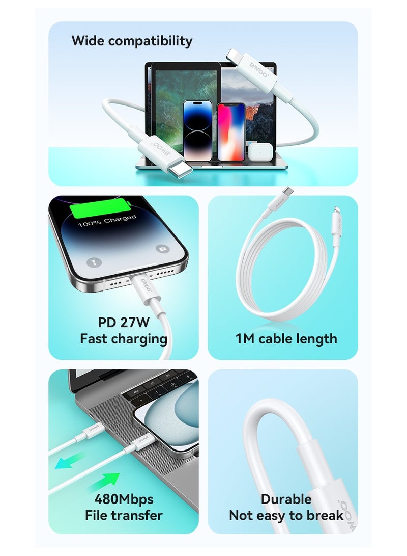 BWOO Type-C To Lightning Fast Charging Data Cable White - Image 5